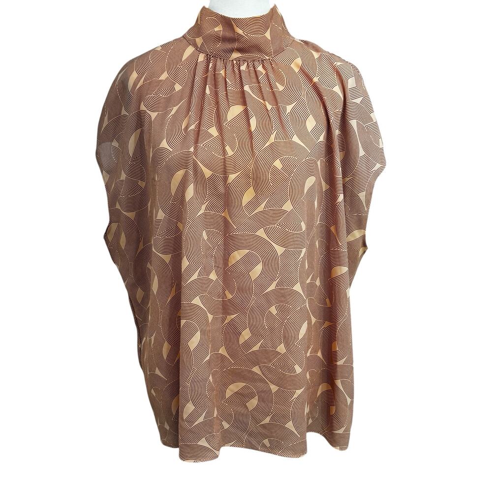 Worthington Blouse Womens XXL Swirl Geometric Print Dusty Pink Mock Neck Top